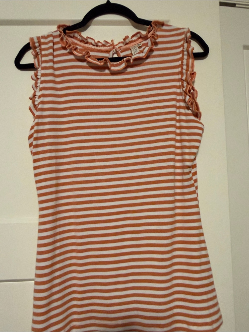 Hayden Orange & White Striped Ruffle-Trim Tank